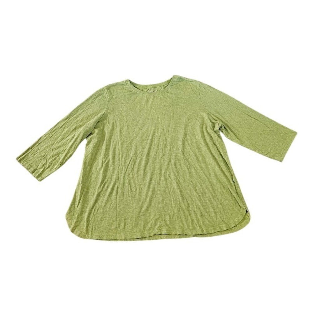 Coldwater Creek Womens 2X Lime Green Slub Knit Crew Neck Top Shirt